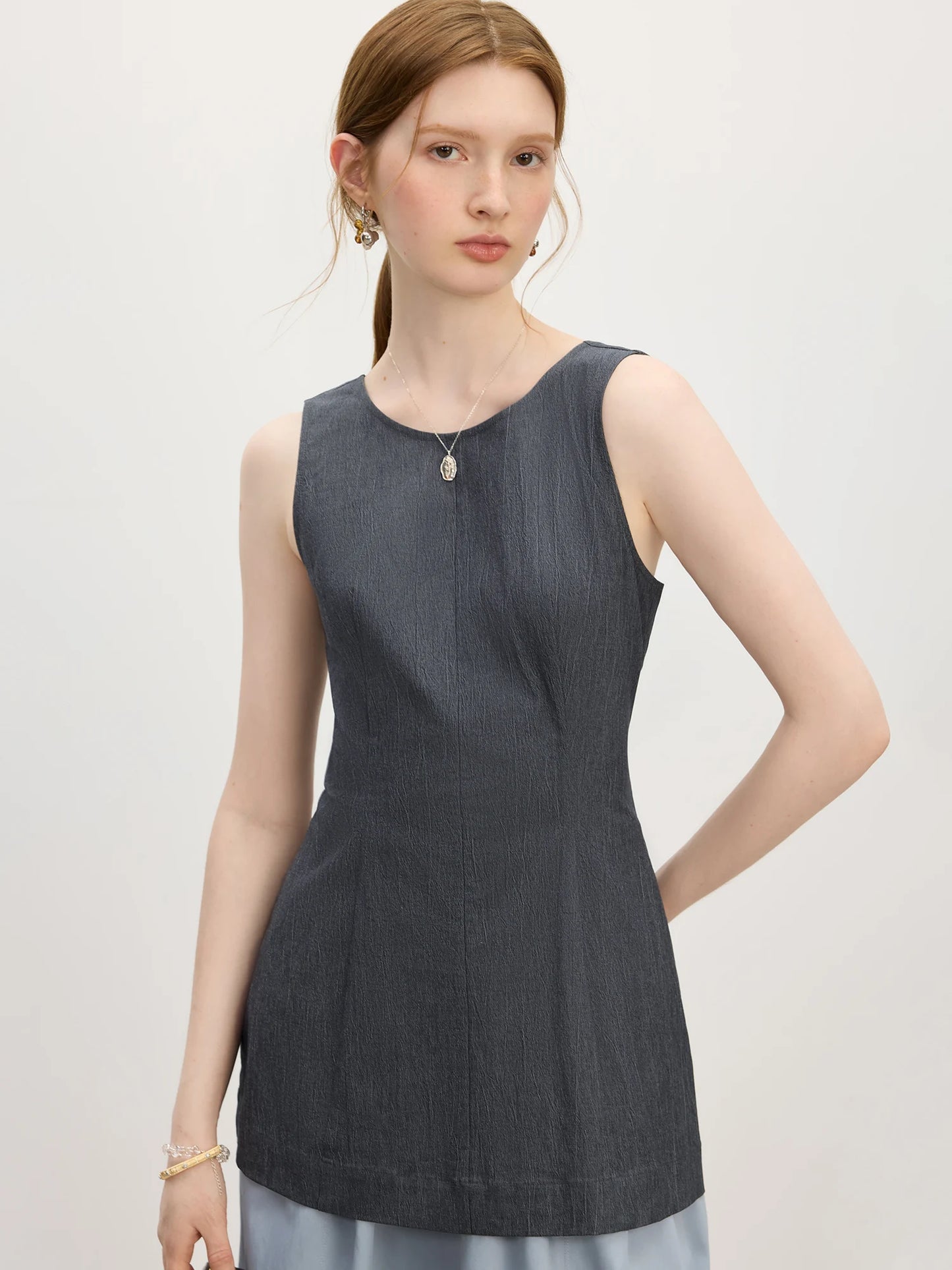 Charcoal Linen Sleeveless Tunic Top