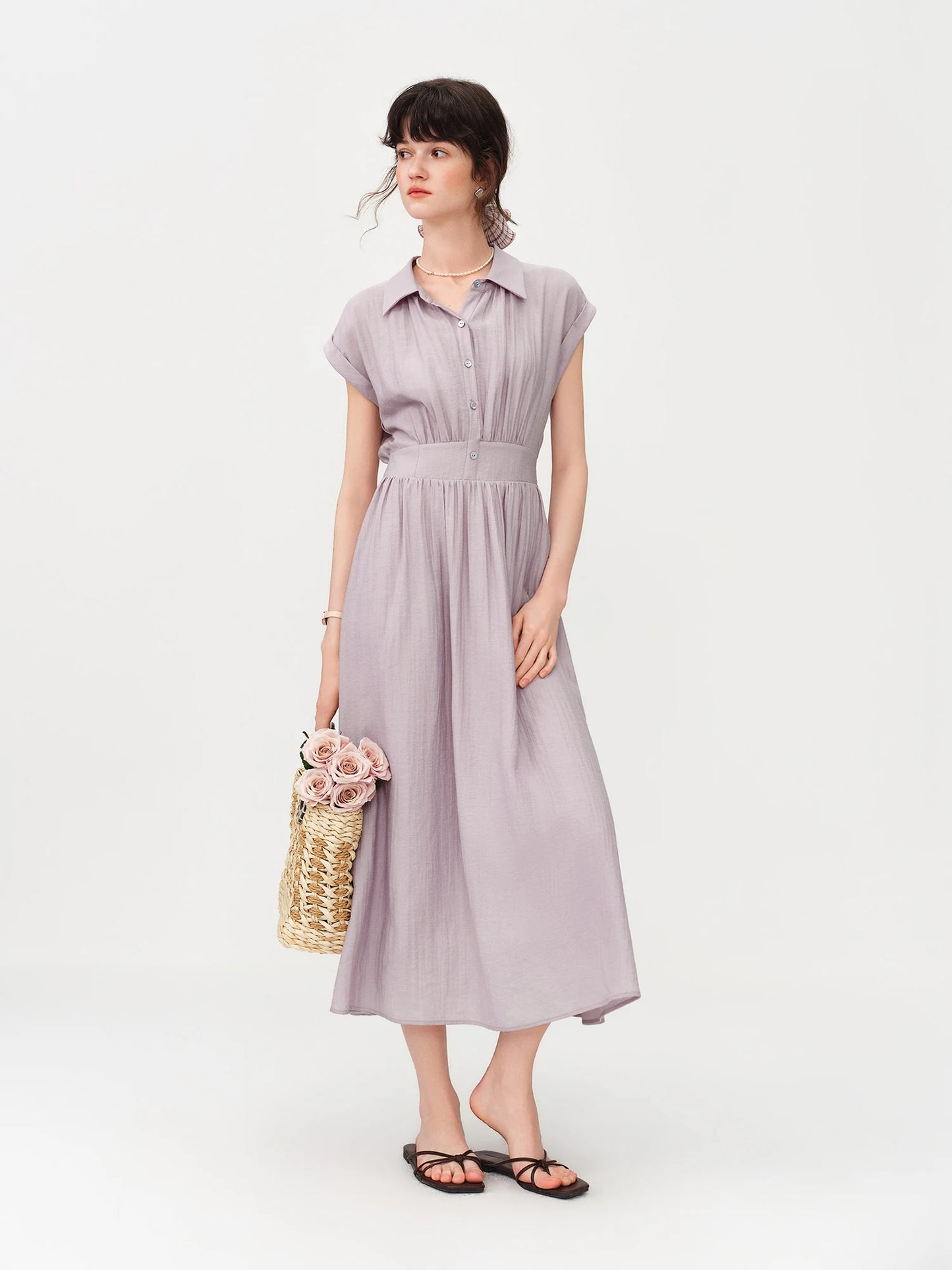 Lilac Turn Collar Midi Dress