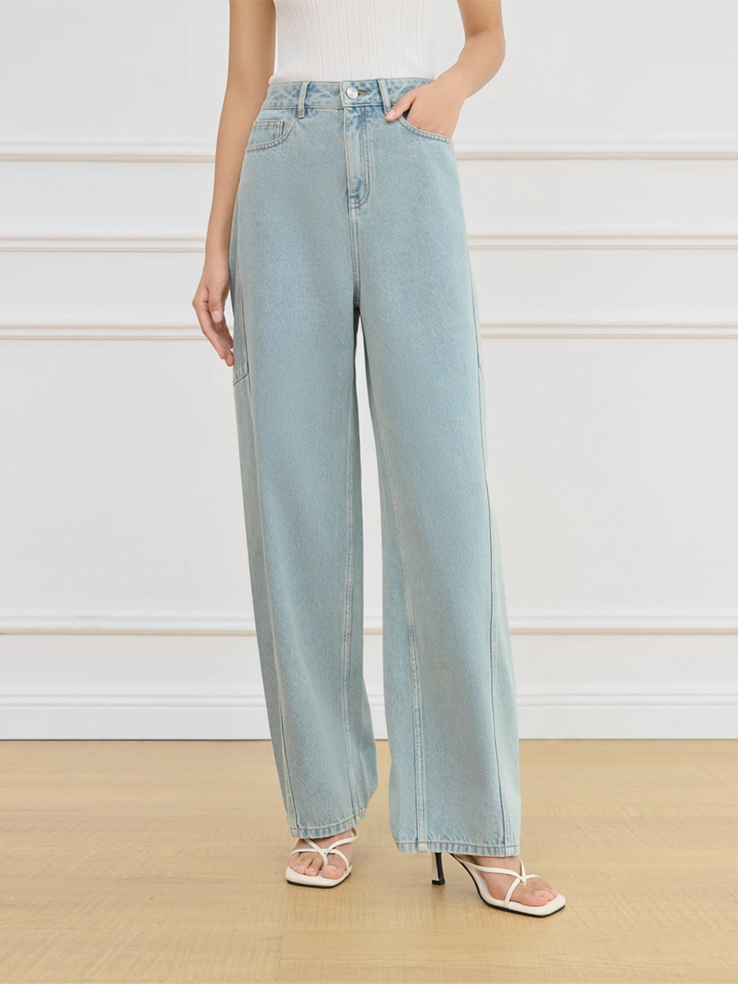 White Front Slit Wide Leg Jeans