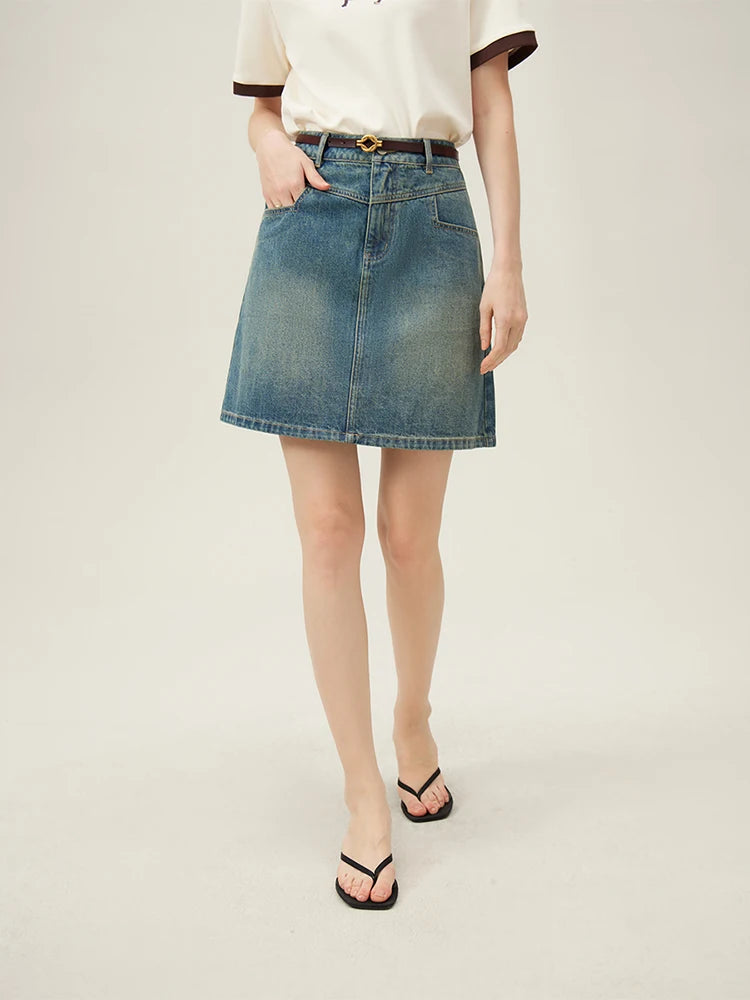 Blue Denim A-Line Mini Skirt