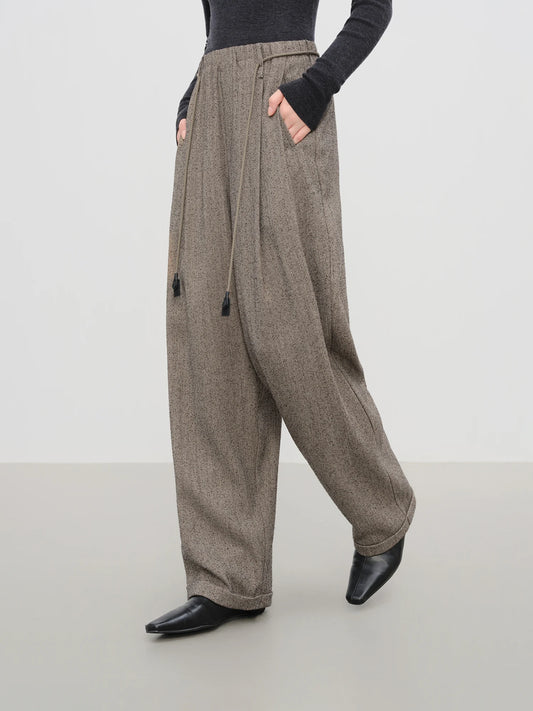 Brown Herringbone Tapered Trousers