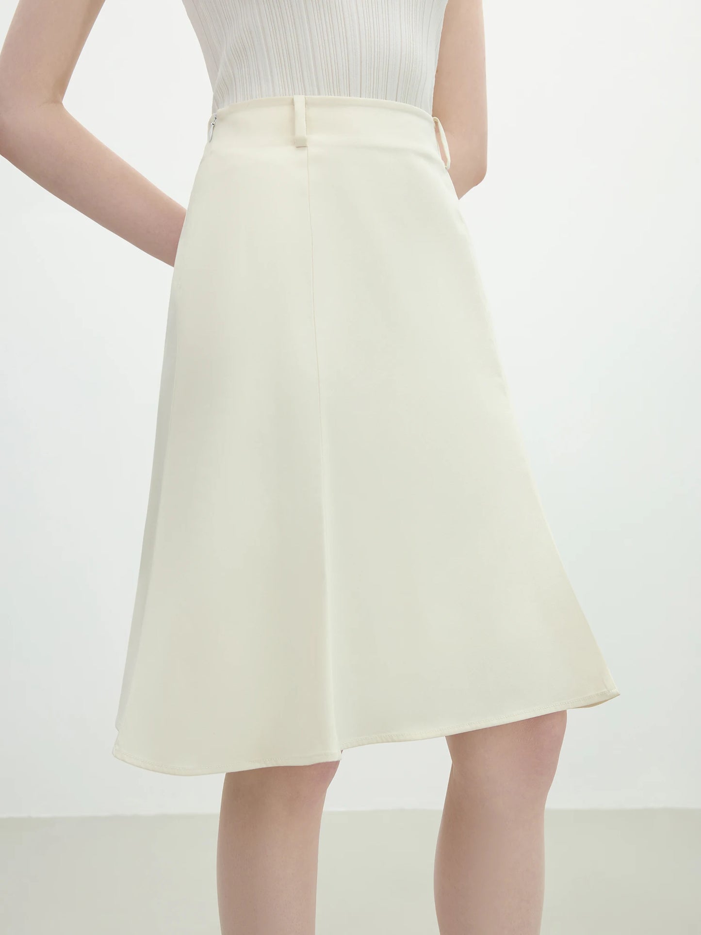 Navy Flared Hem Midi Skirt