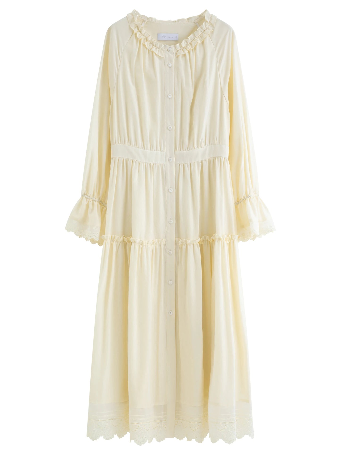 Ivory Lace Trim Long Sleeve Maxi Dress