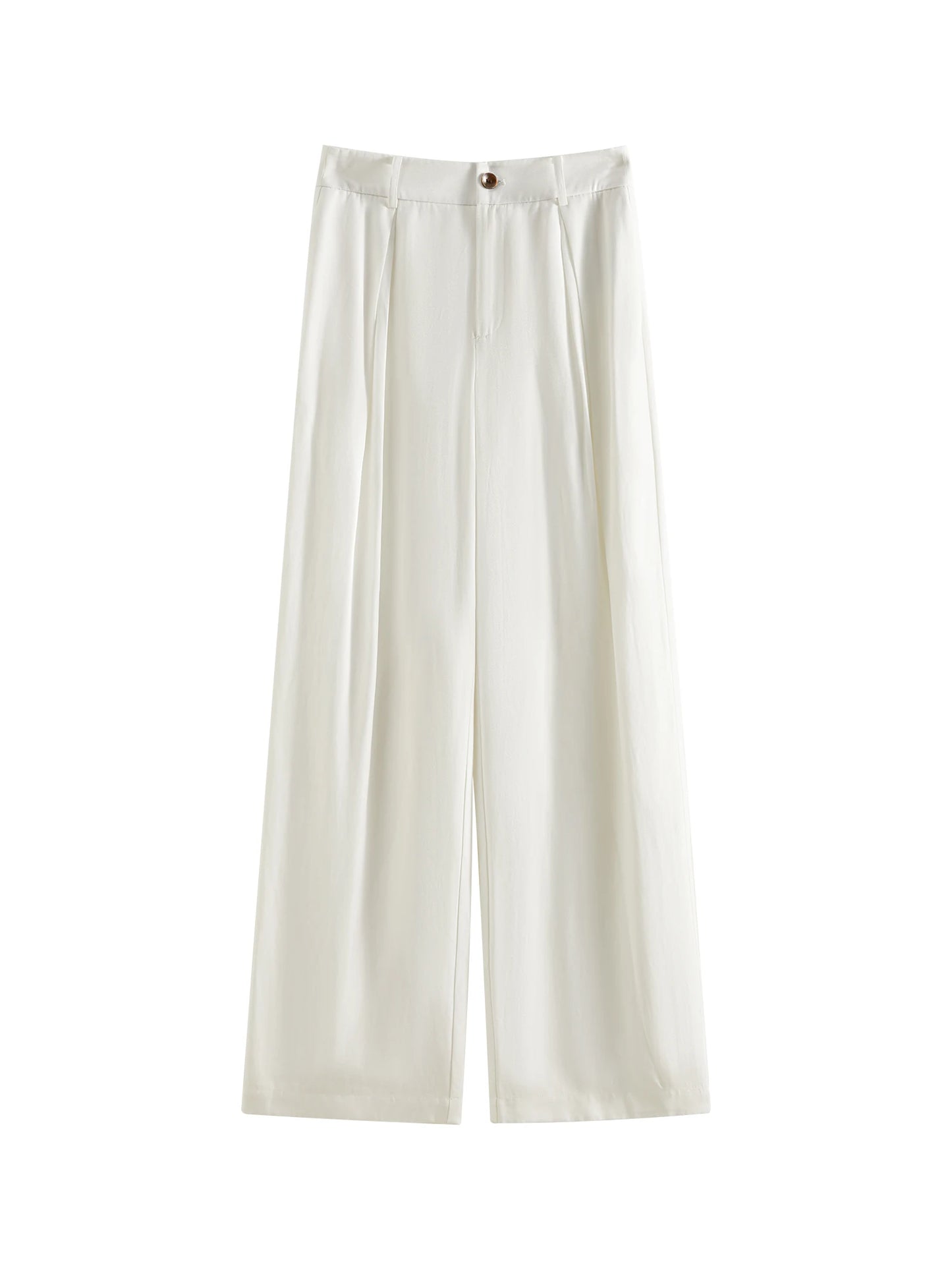 Khaki Pleated Wide Leg Suit Pants