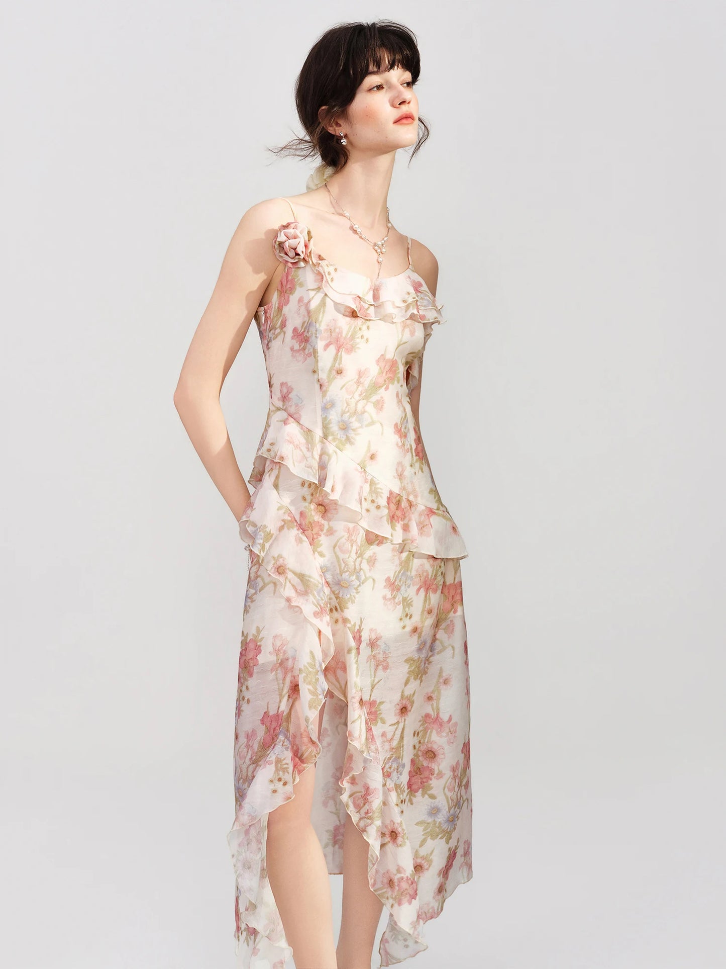 Blush Floral Spaghetti Strap Maxi Dress