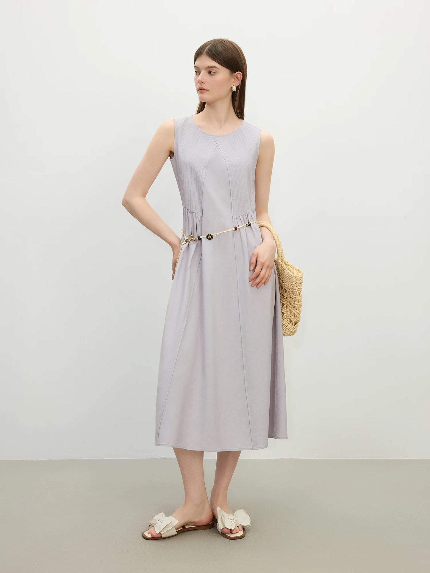 Ivory Belted Sleeveless Maxi Dress