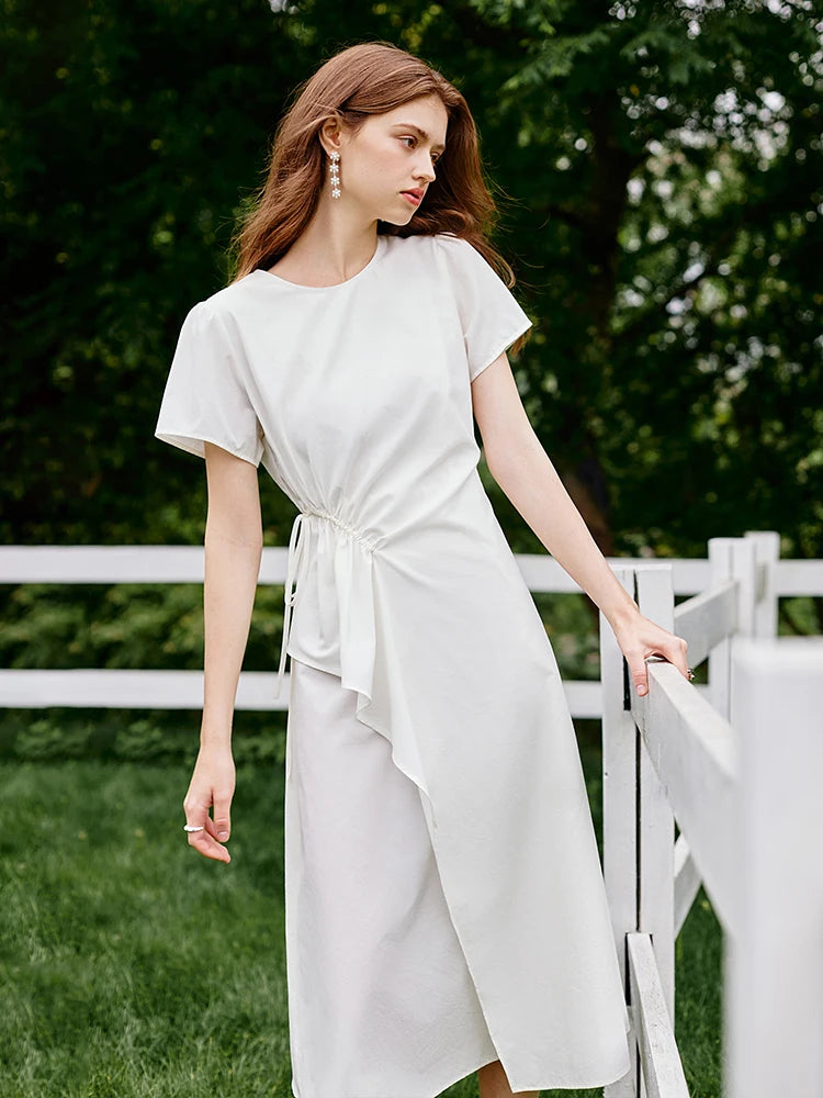 Black Draped Waist Midi Dress
