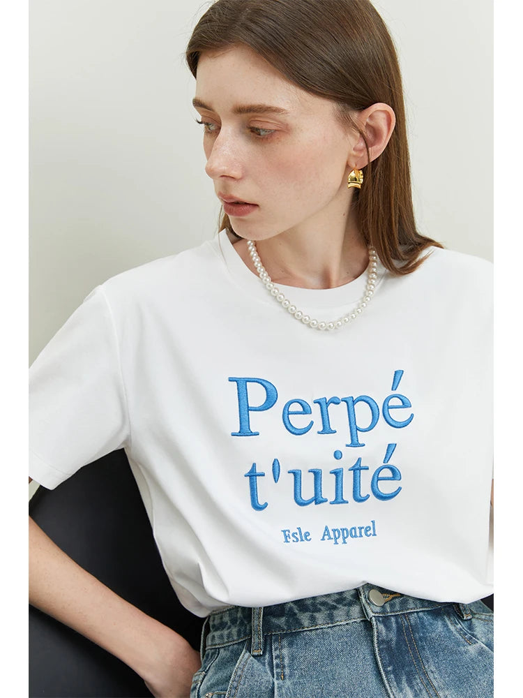 White Letter Print Cotton Tee
