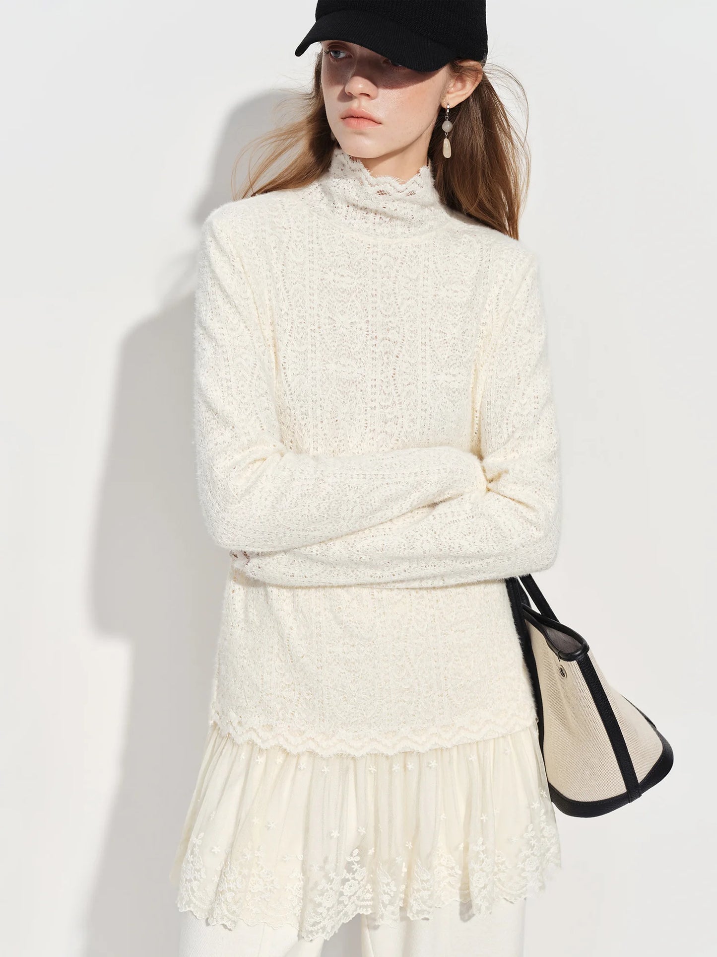 Ivory Cable Knit Turtleneck Sweater