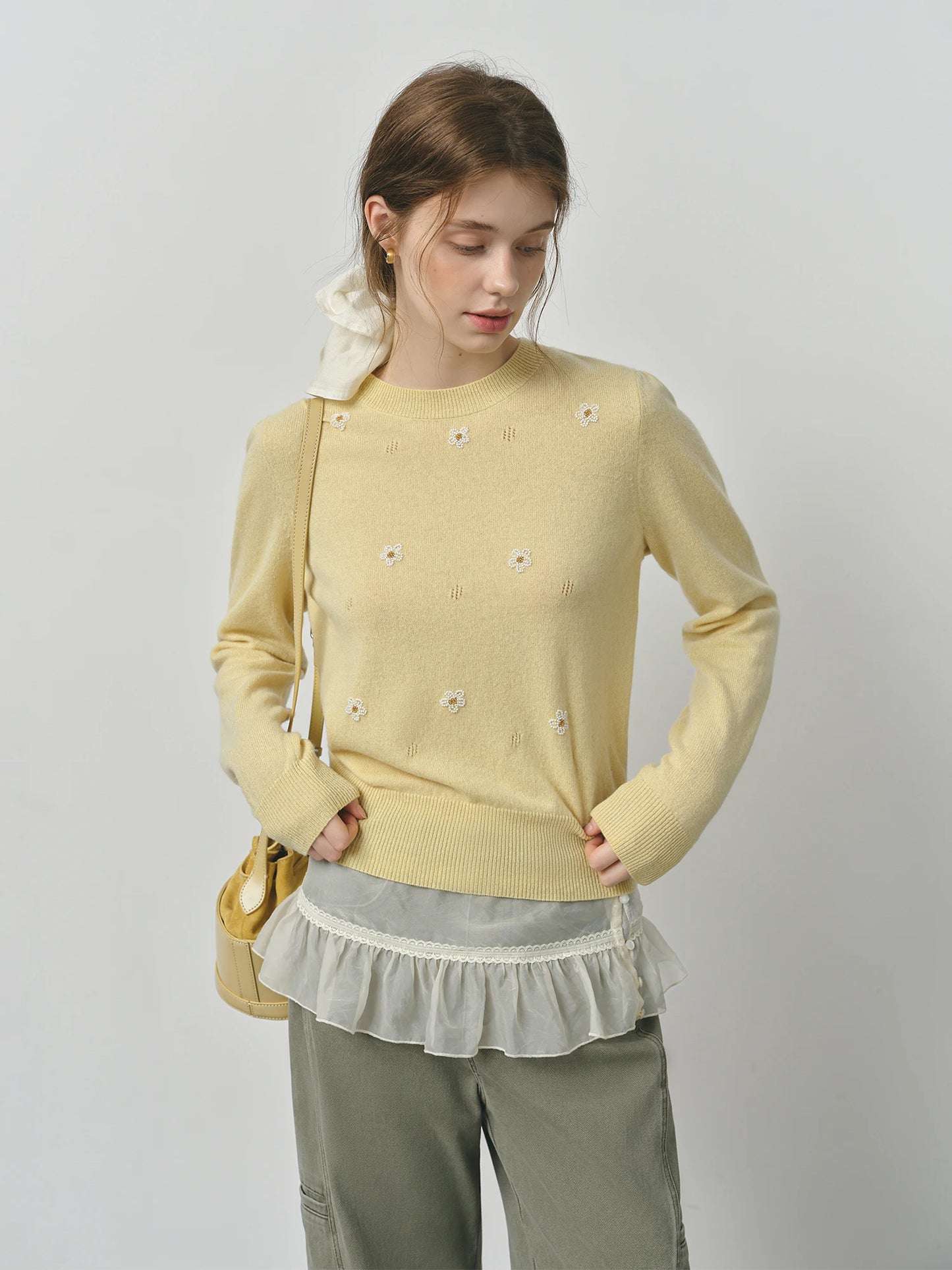 Butter Yellow Floral Embroidered Sweater