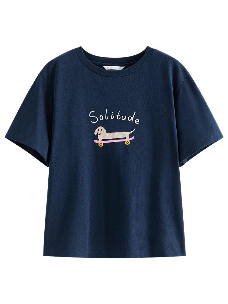 Navy Graphic Cotton Crewneck Tee