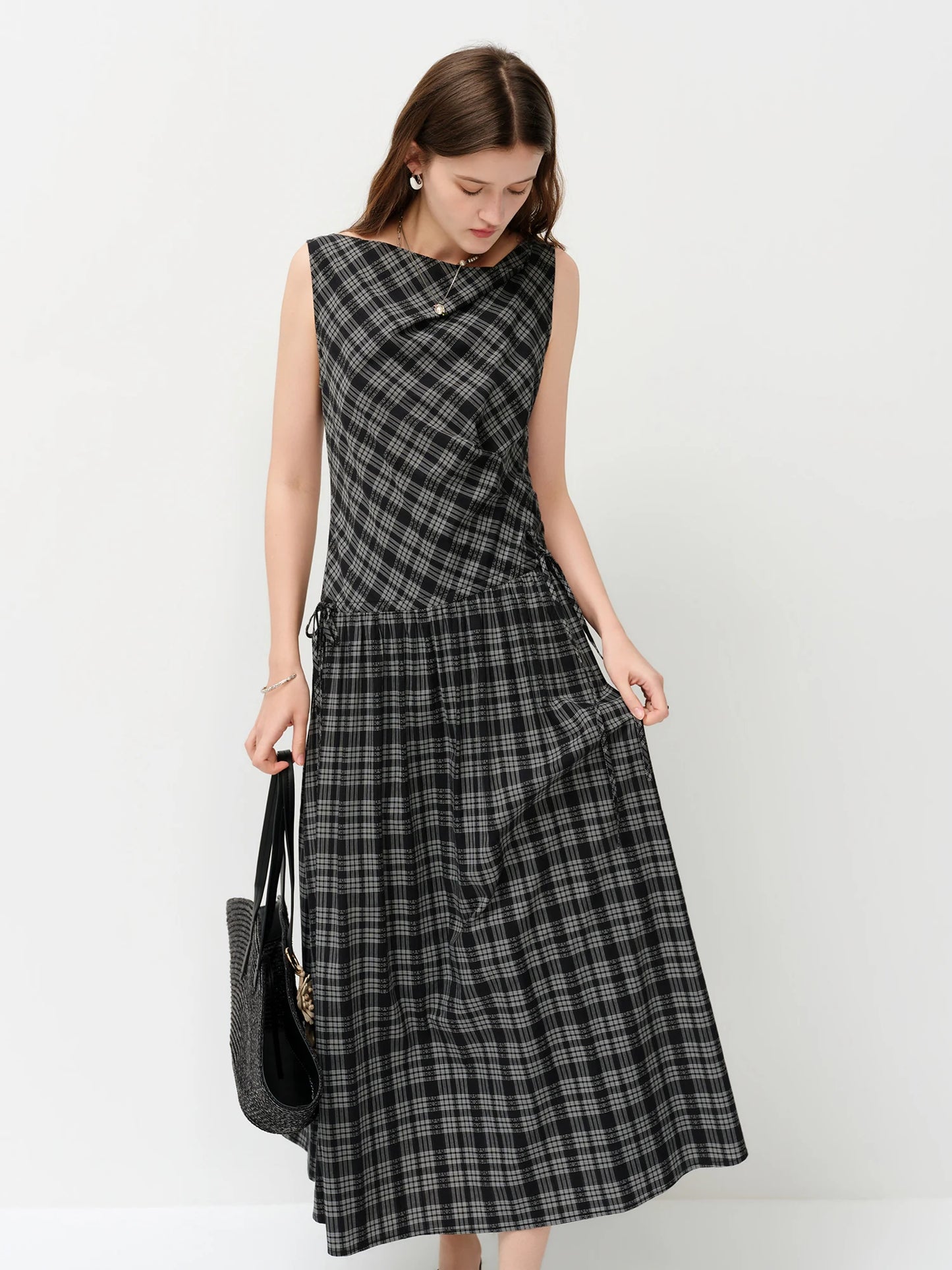 Black Draped Neck Maxi Dress