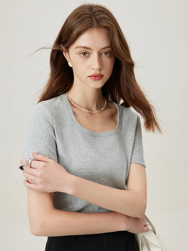 Black Scoop Neck Fitted Cotton Tee