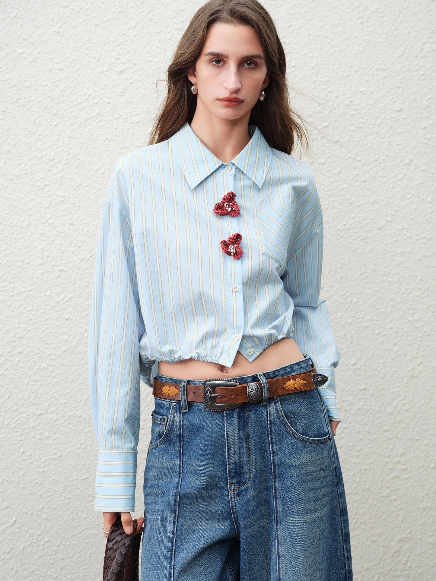 Blue Striped Floral Button Shirt