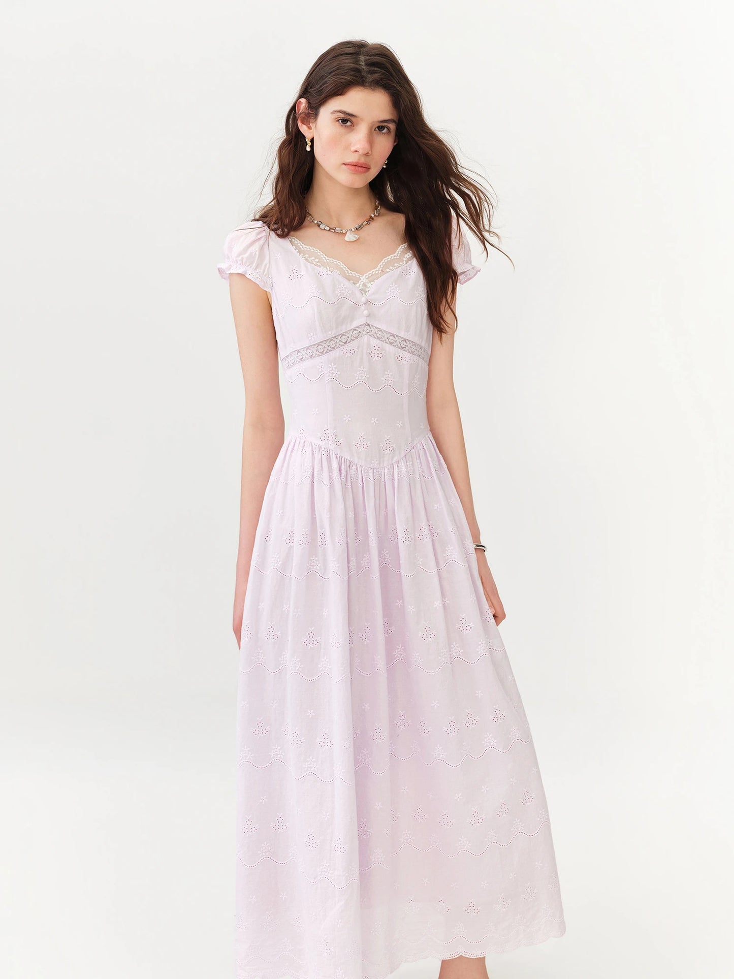 Lilac Lace Panel Slip Maxi Dress