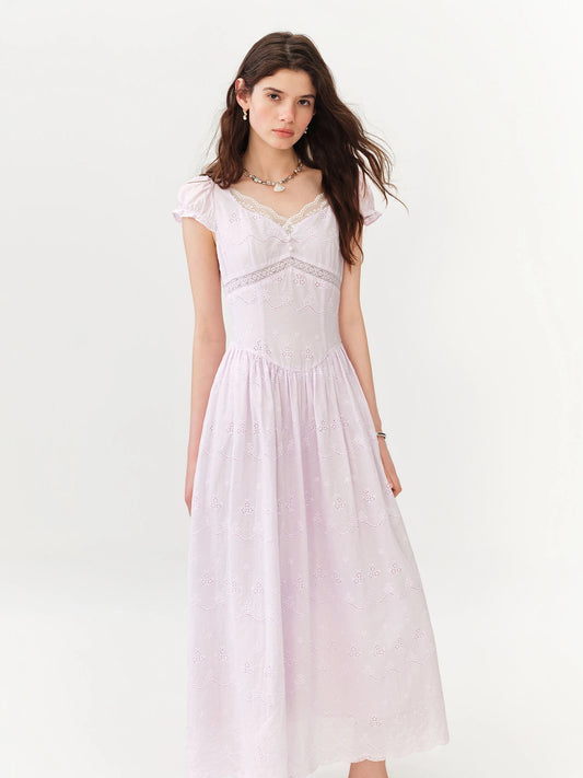 Lilac Lace Panel Slip Maxi Dress