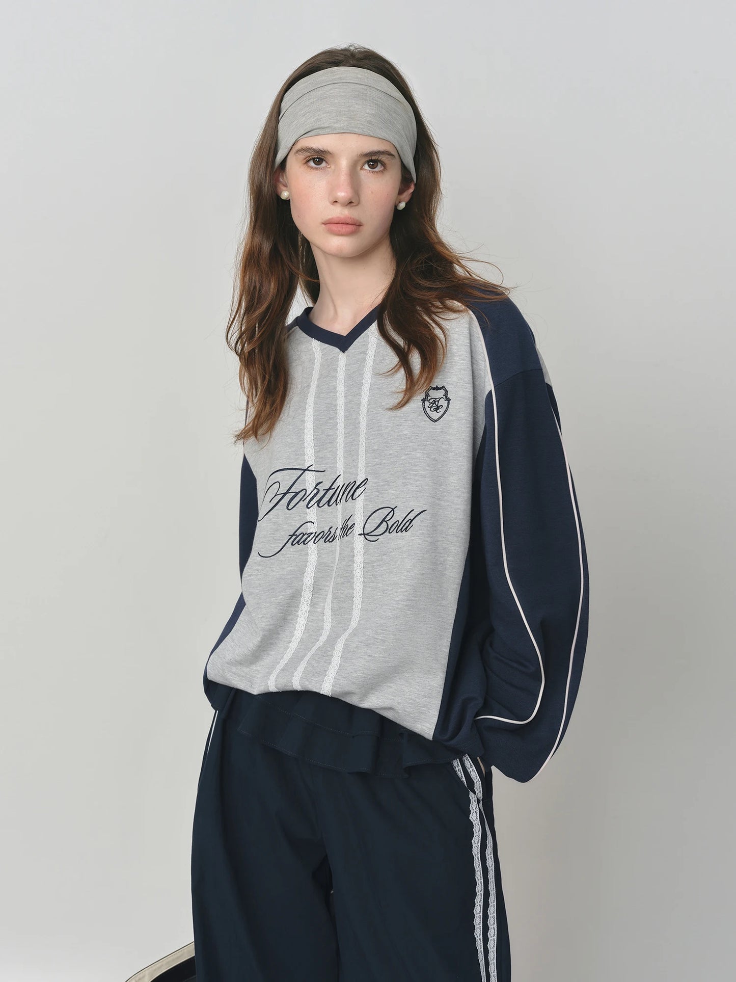 Grey Navy Color Block Sweatshirt