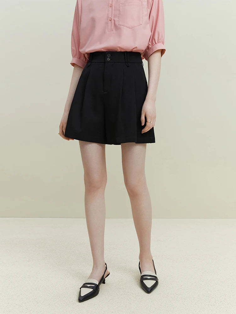 Brown Pleated Belted Bermuda Shorts