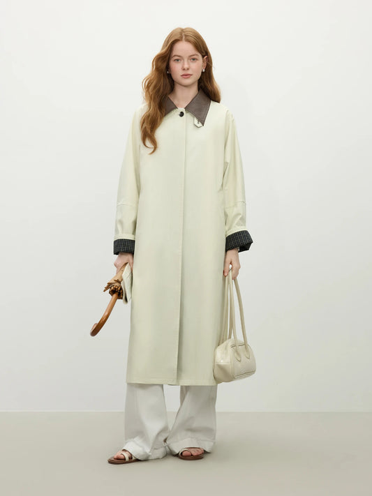 Pale Mint Contrast Cuff Long Trench