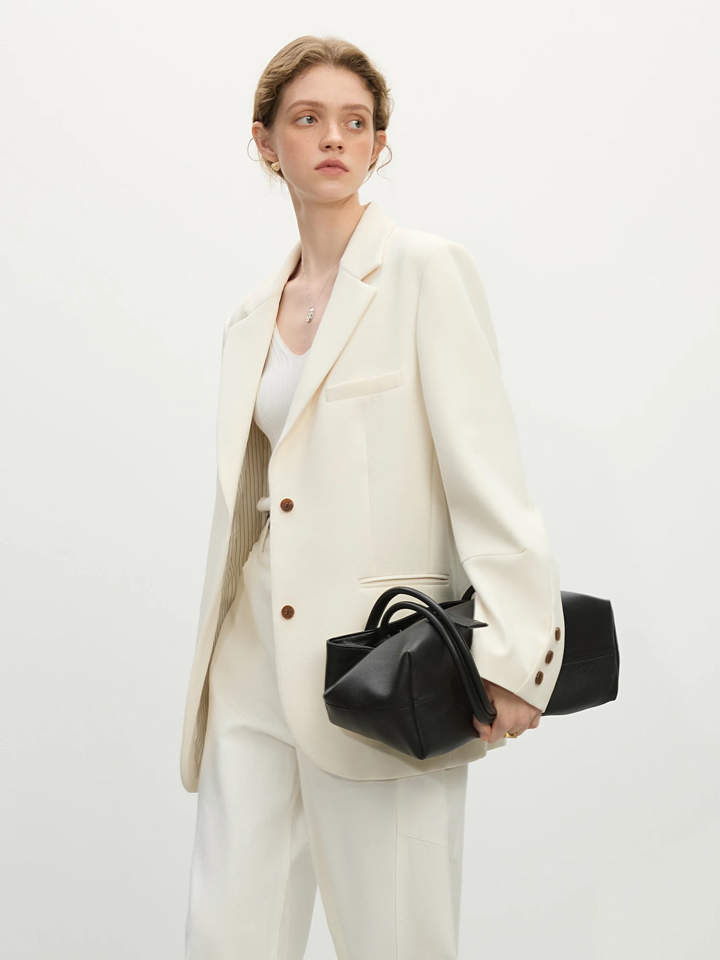 Ivory Single Button Relaxed Blazer