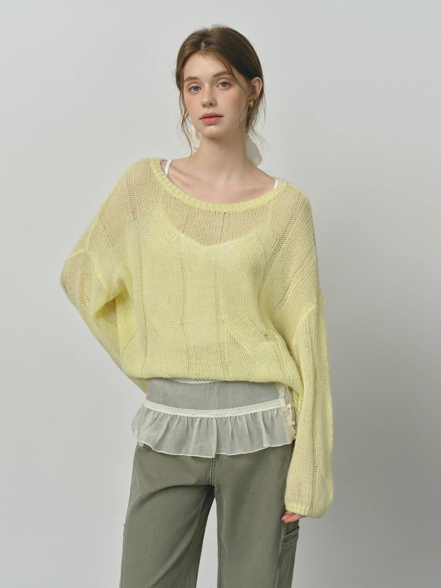 Butter Yellow Sheer Layered Knit Sweater