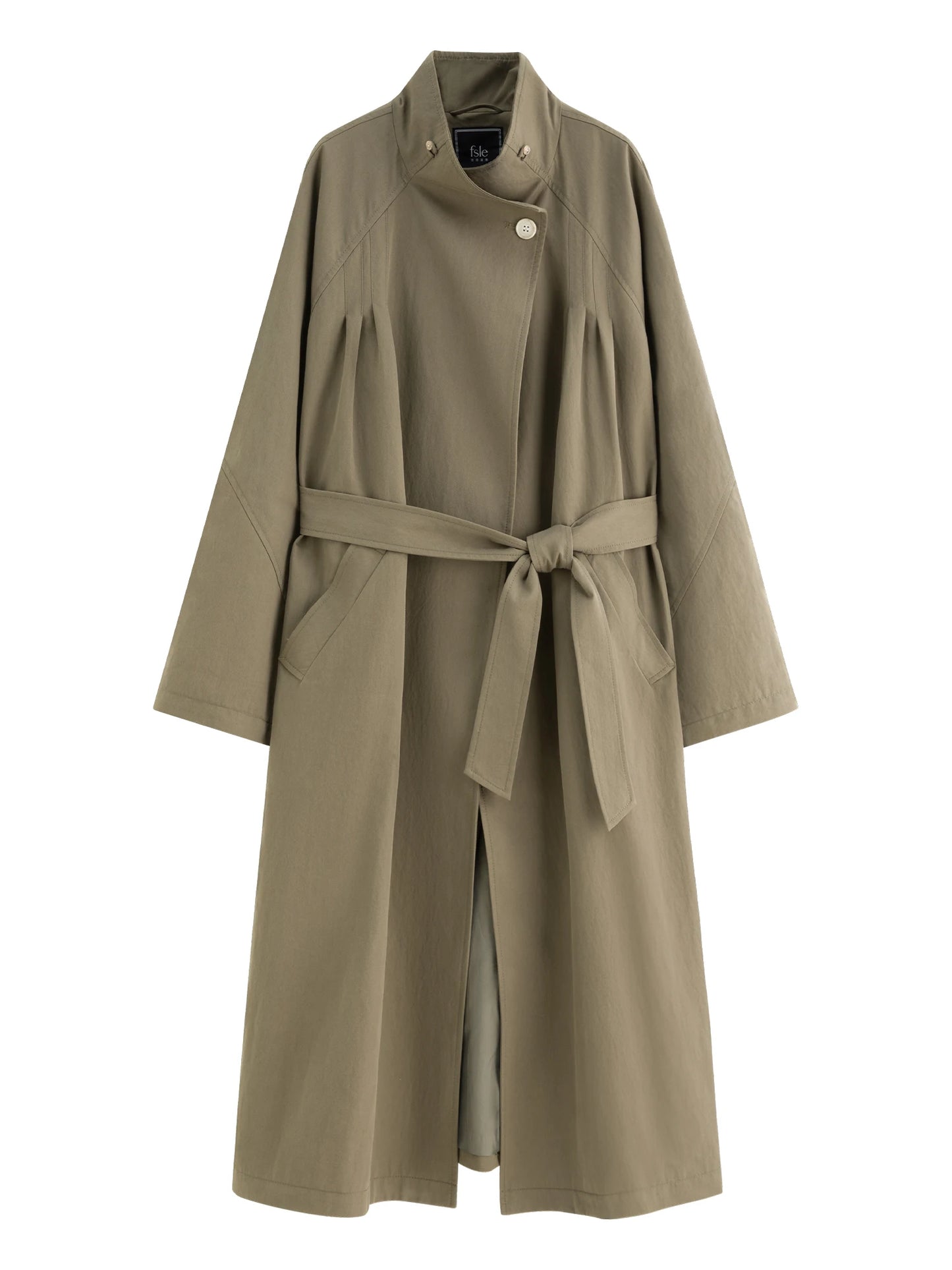 Olive Contrast Collar Long Trench Coat