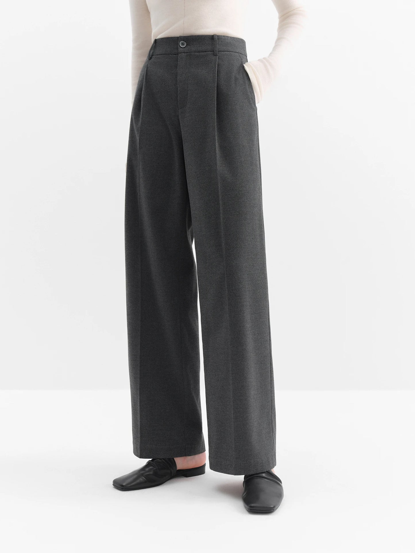 Charcoal High Waist Straight Trousers