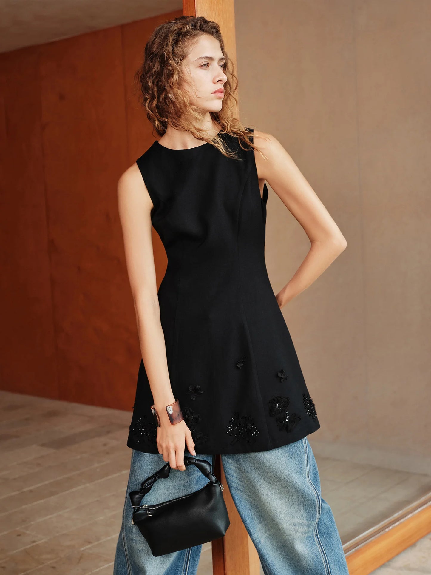 White Embroidered Sleeveless Mini Dress