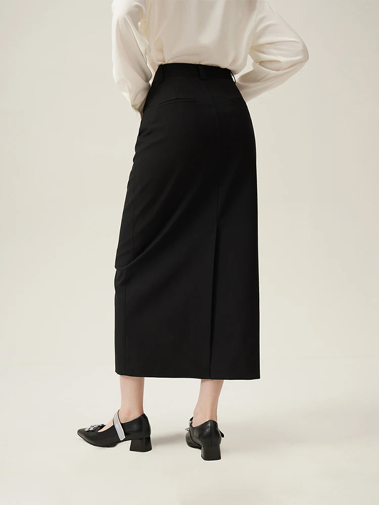 Black Bias Cut Midi Skirt