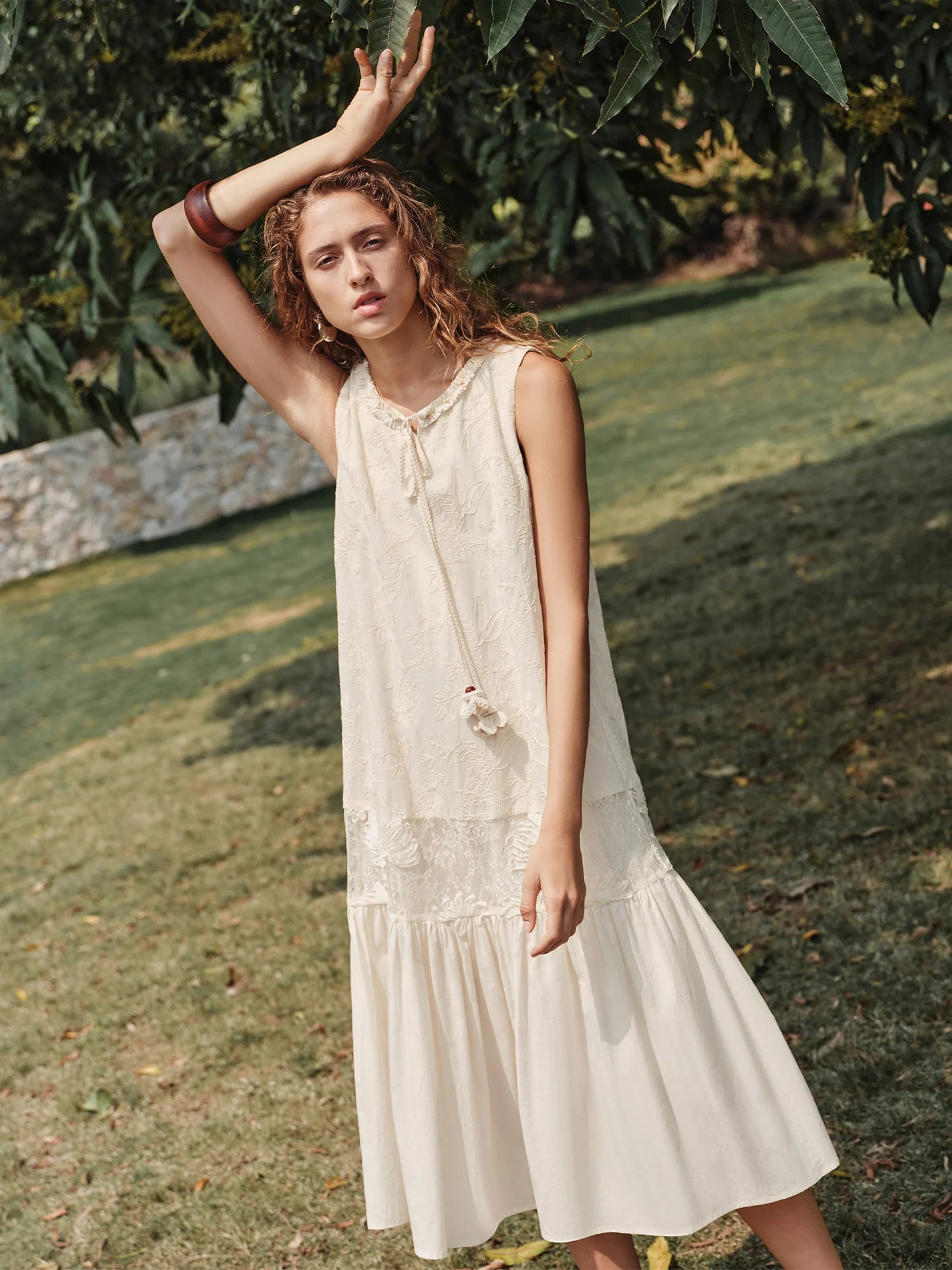 Champagne Tiered Satin Maxi Dress
