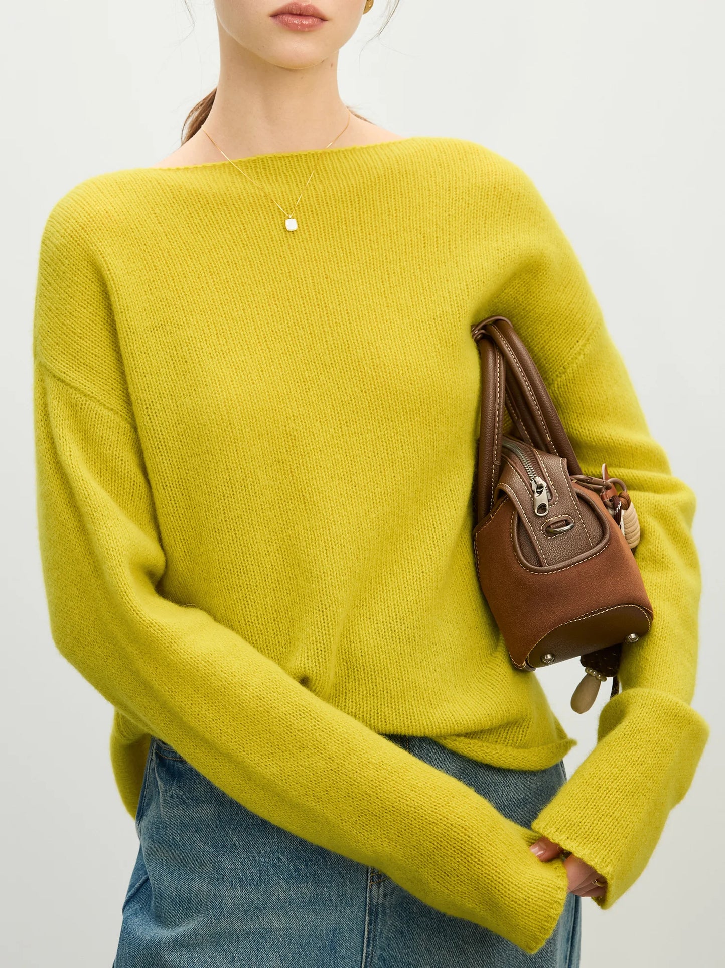 Chartreuse Boat Neck Wool Sweater