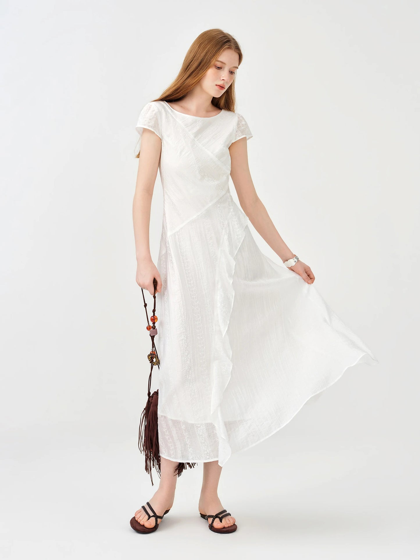 Pale Blue Asymmetric Ruffle Midi Dress