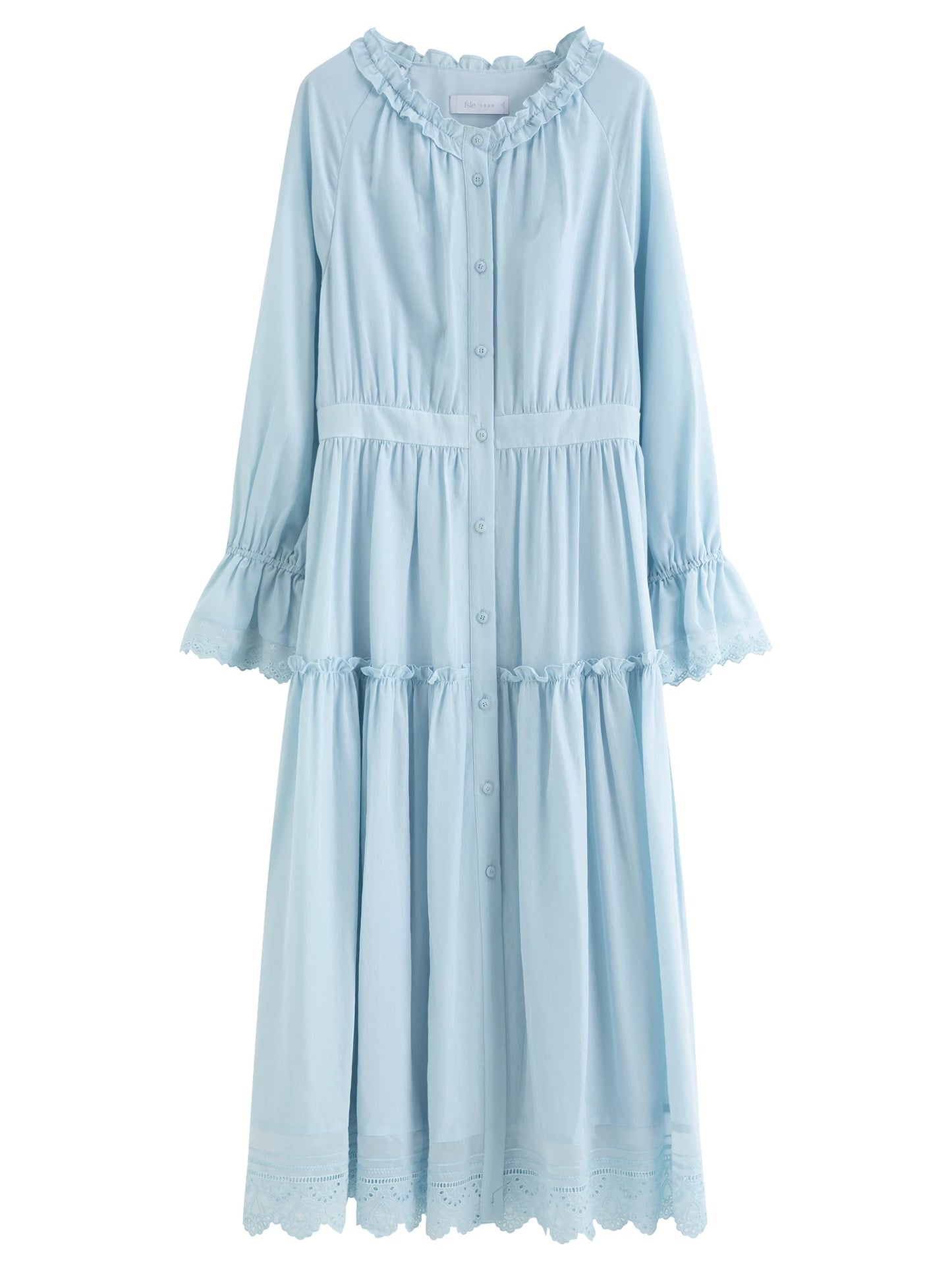 Ivory Lace Trim Long Sleeve Maxi Dress