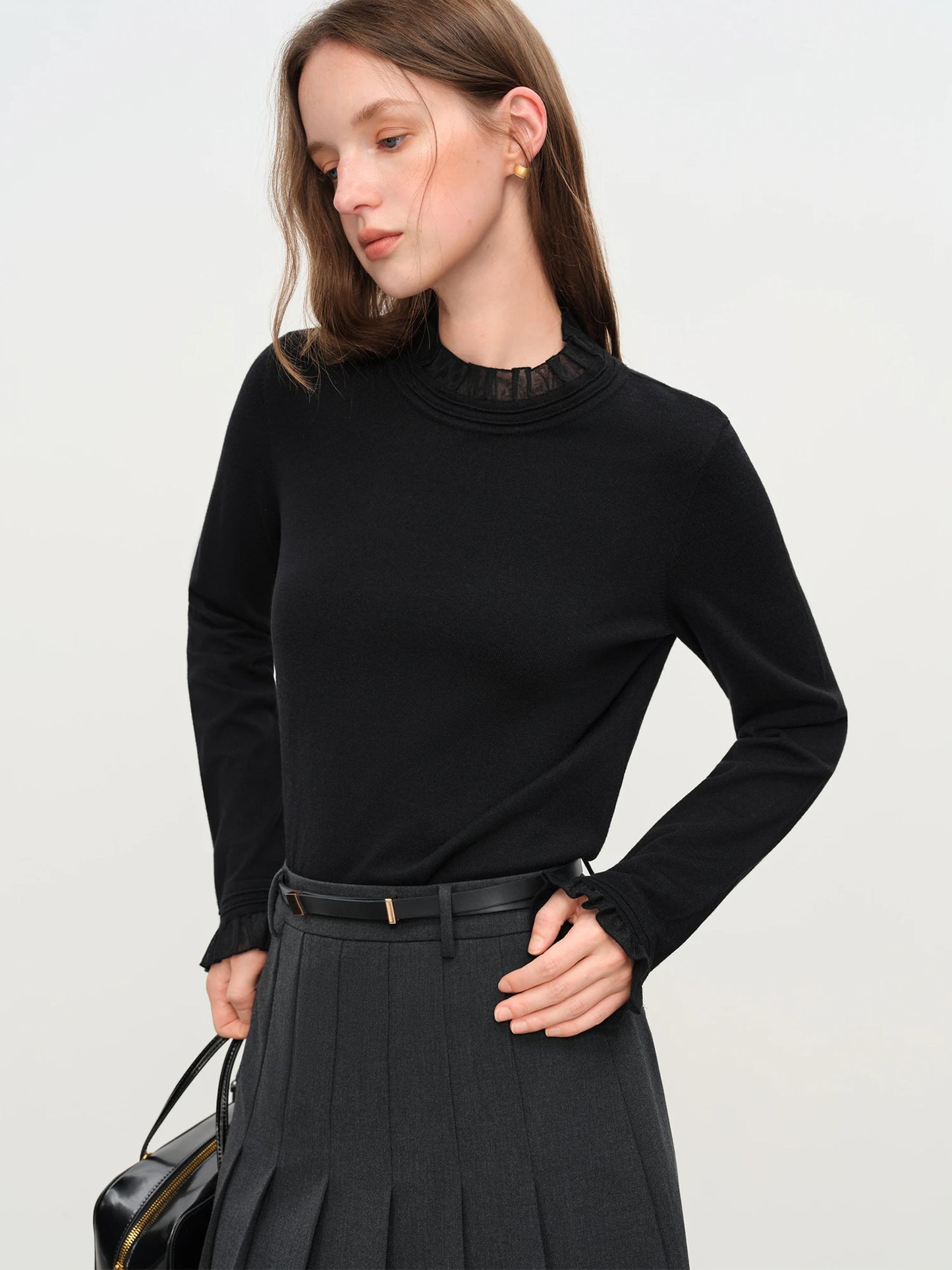 Ivory Ruffle Neck Knit Top