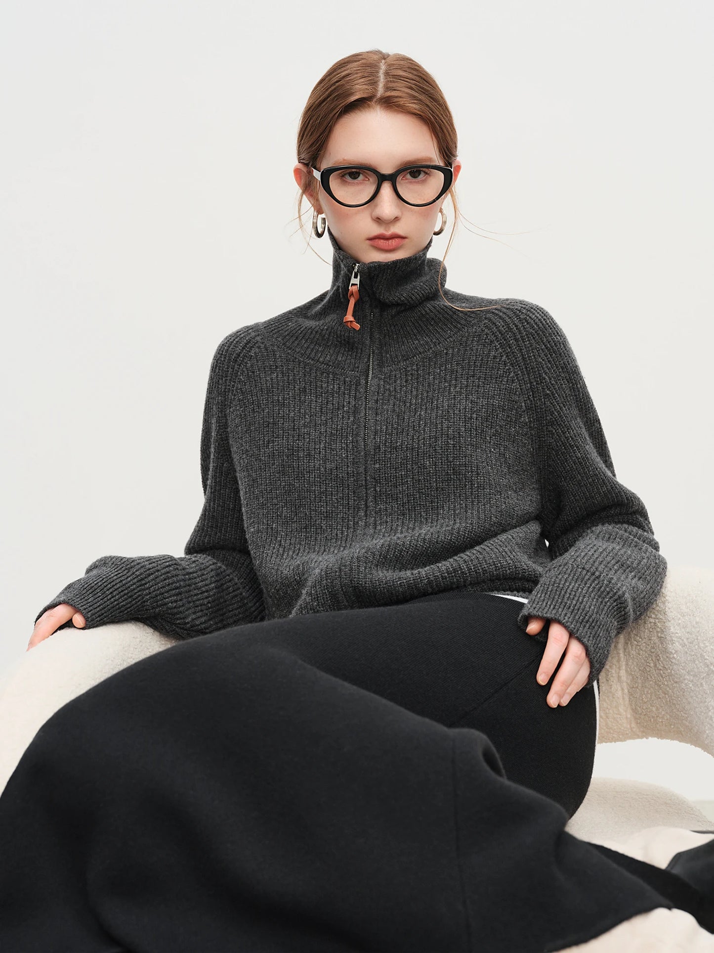 Charcoal Half Zip Turtleneck Sweater