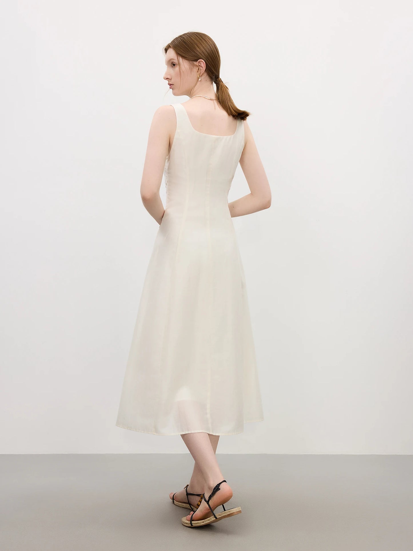 Sage Green Draped Strap Midi Dress
