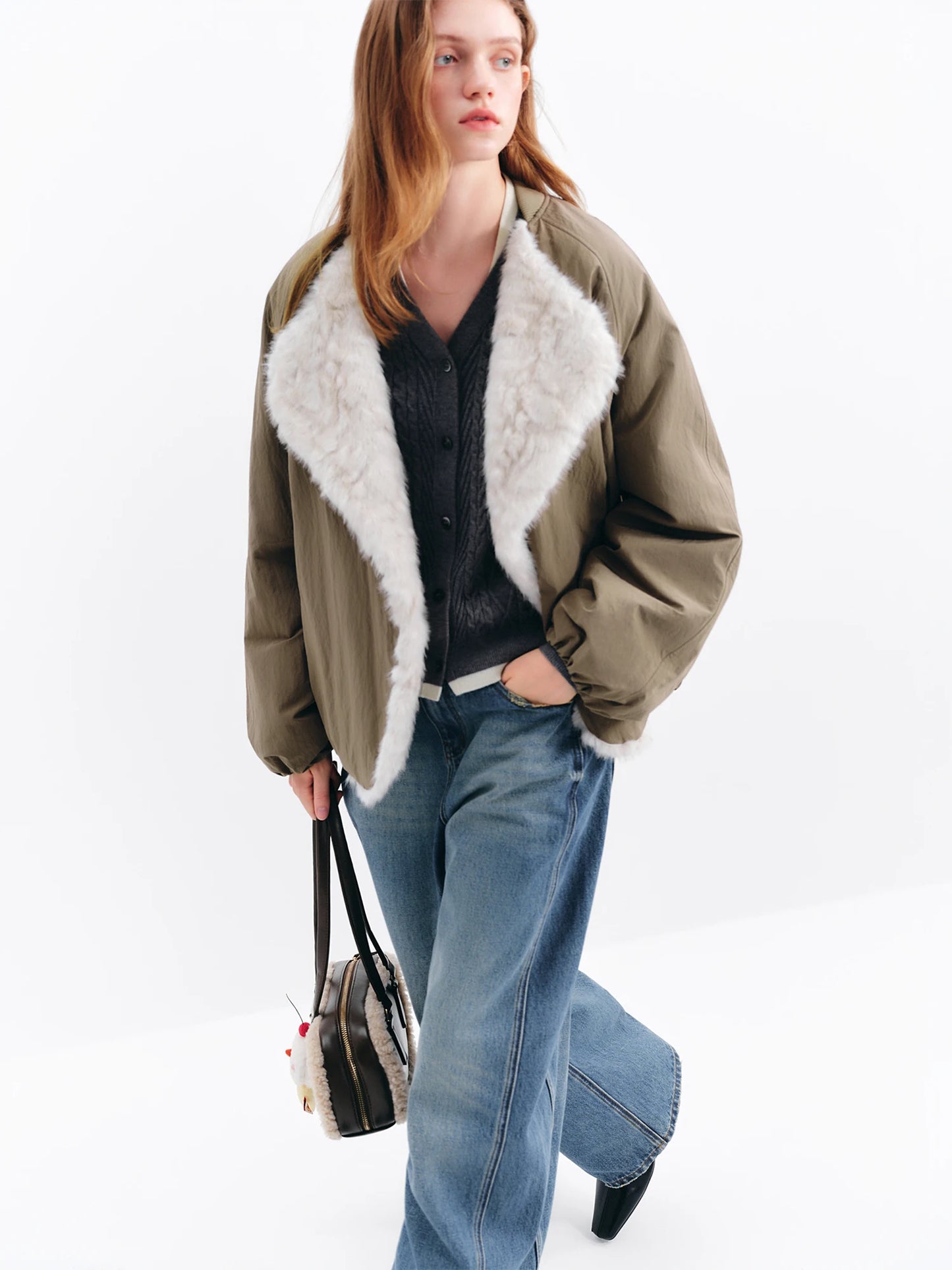 Black Faux Fur Collar Jacket