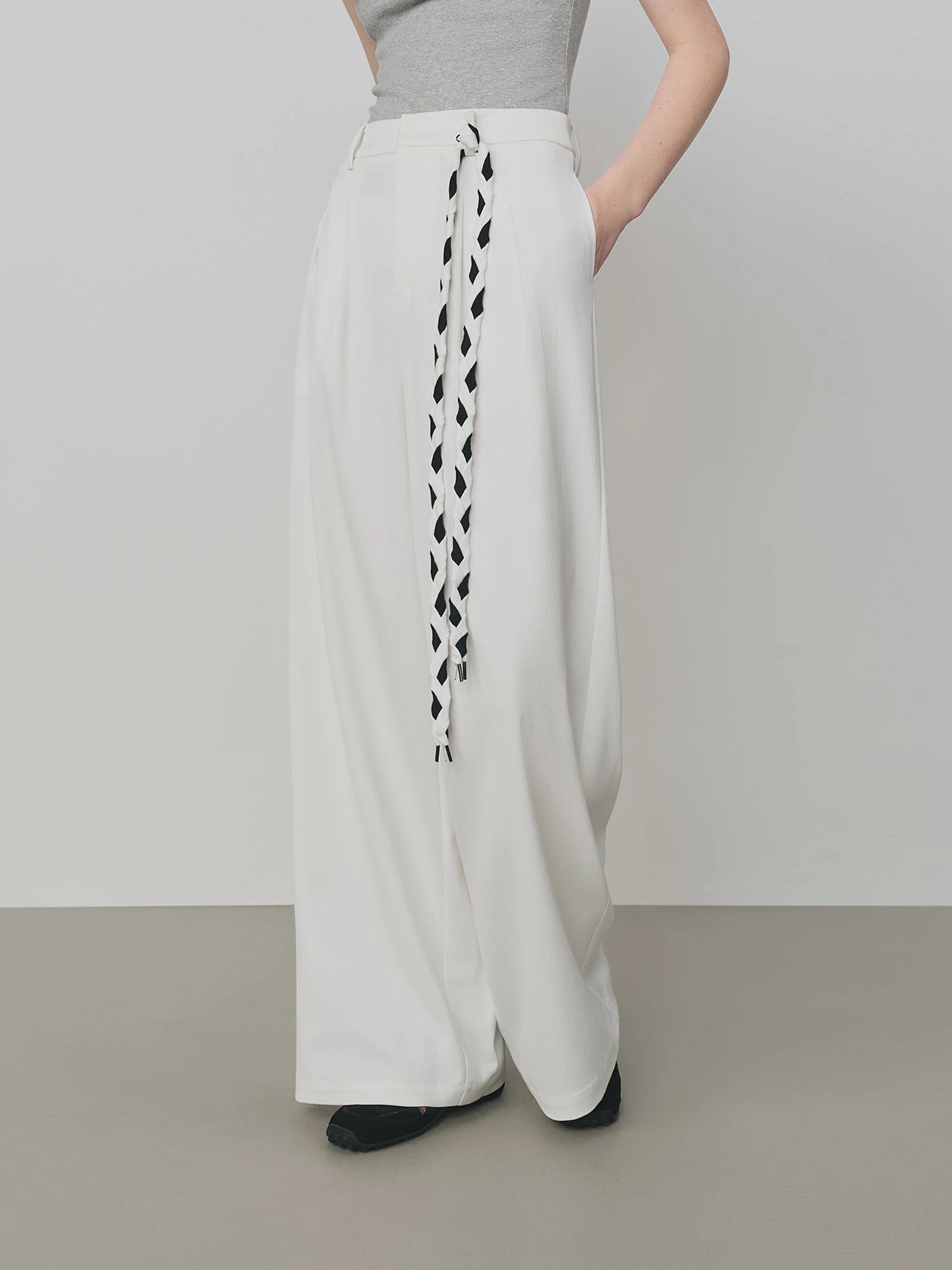 Black Chain Detail Wide Leg Pants