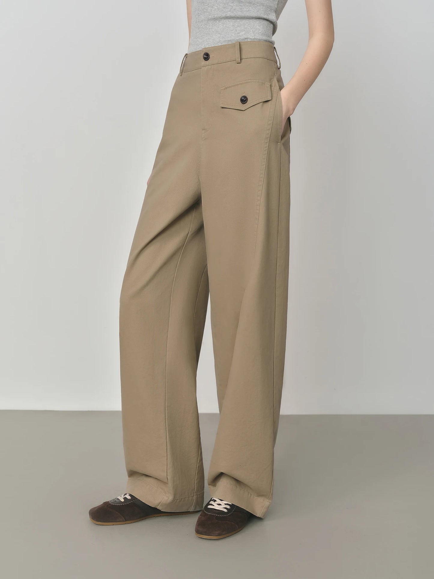 Khaki Relaxed Straight Leg Trousers