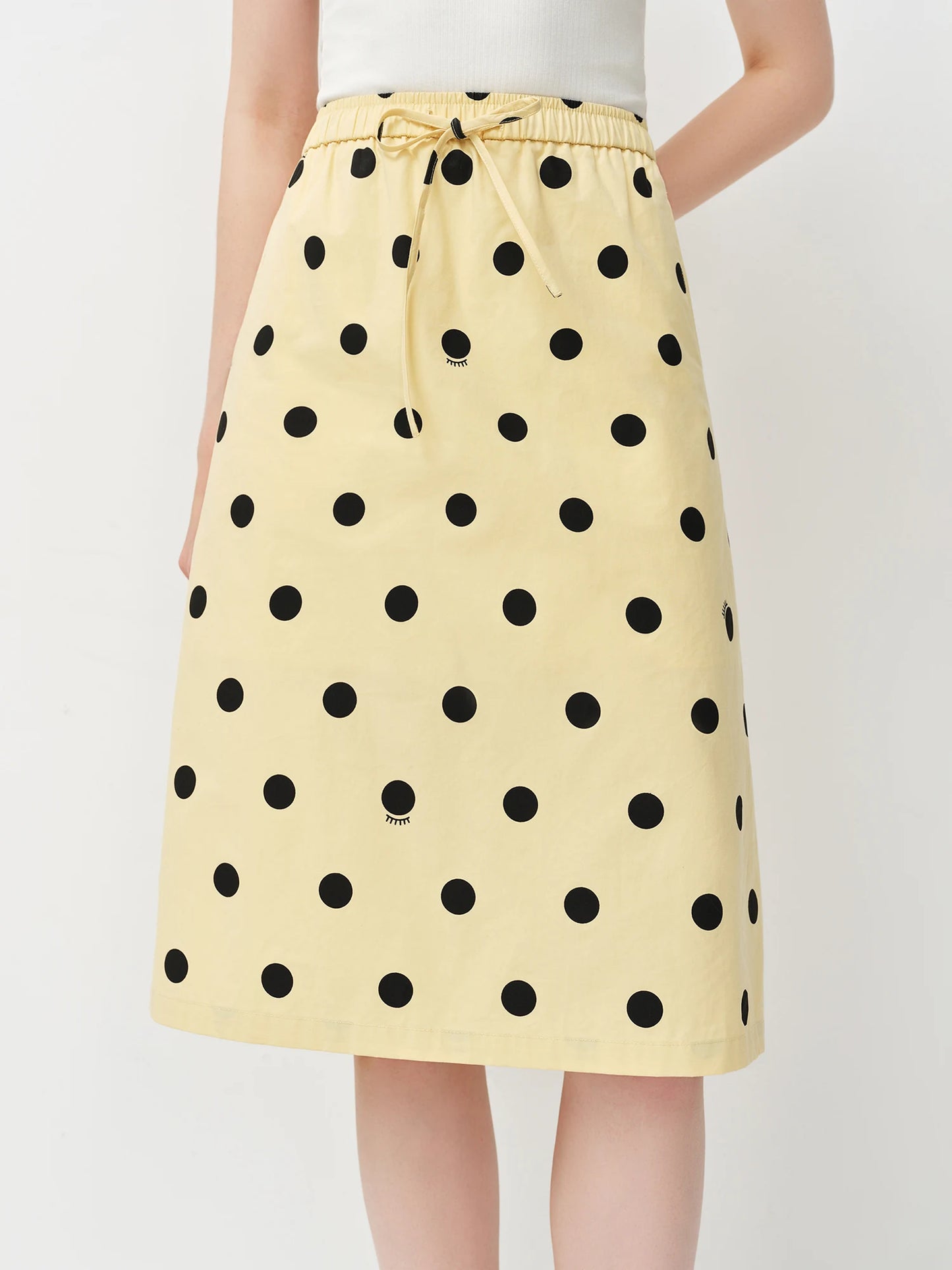 Yellow Polka Dot A-Line Midi Skirt