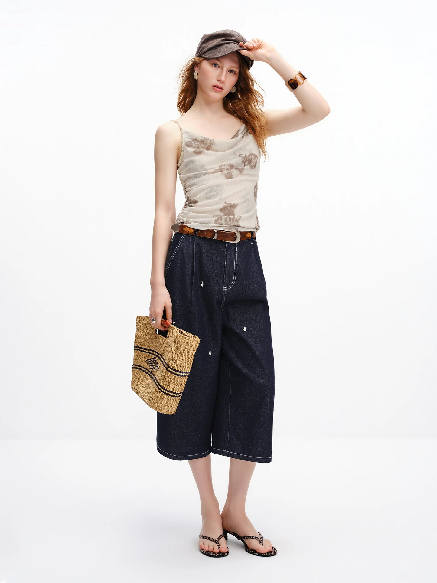 Black Denim Cropped Wide Leg Pants