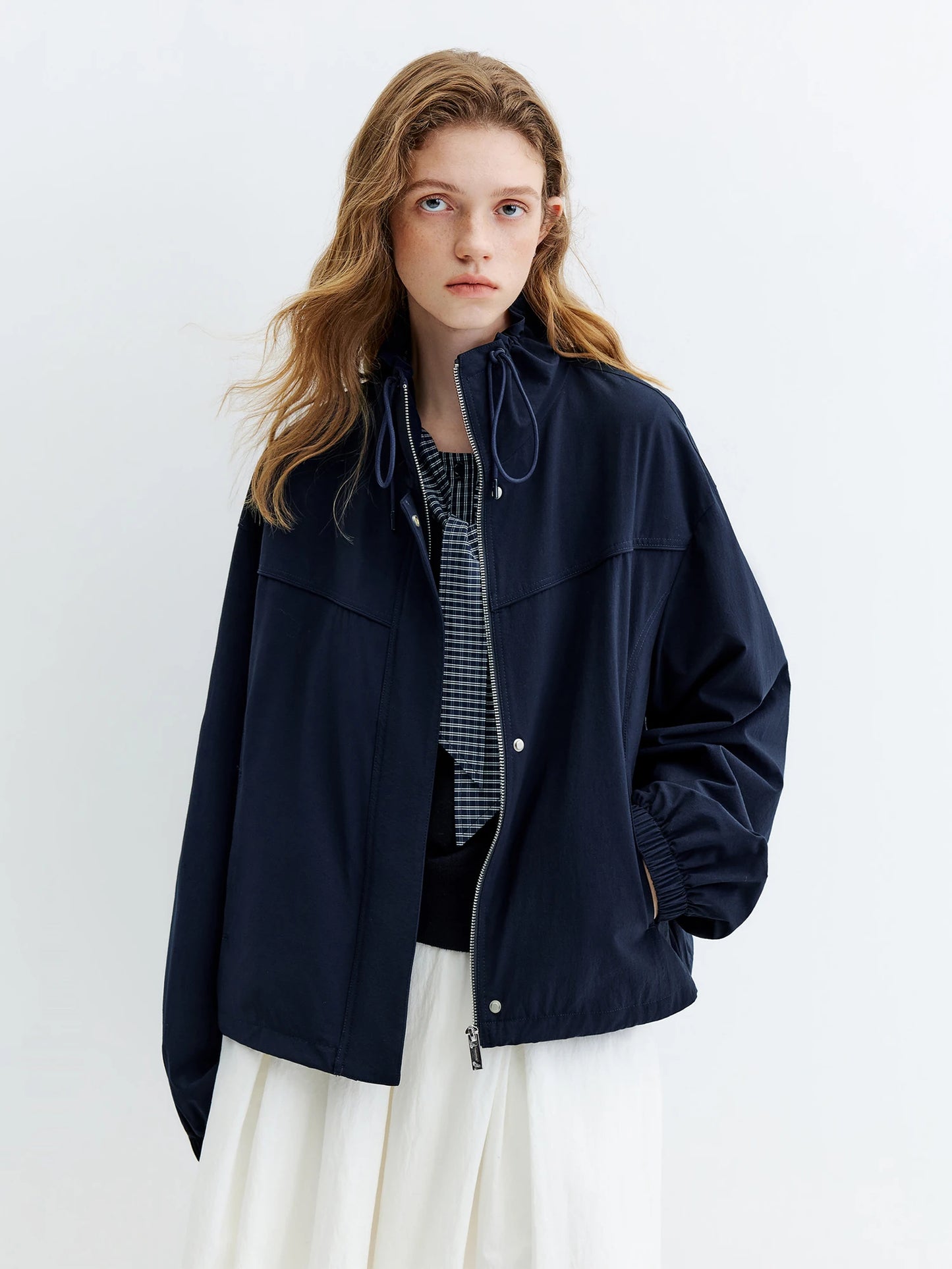 Burgundy Stand Collar Bomber Jacket