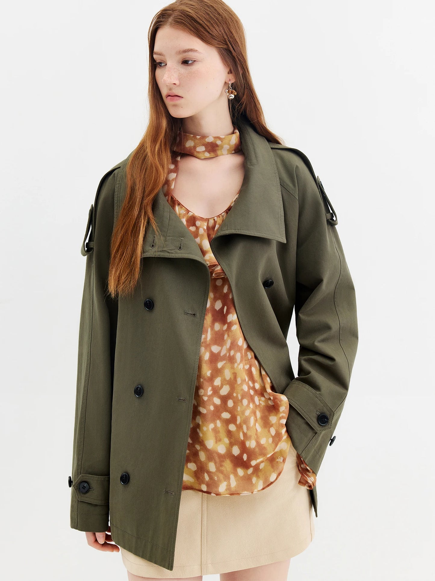 Olive High Collar Cropped Utility Trench