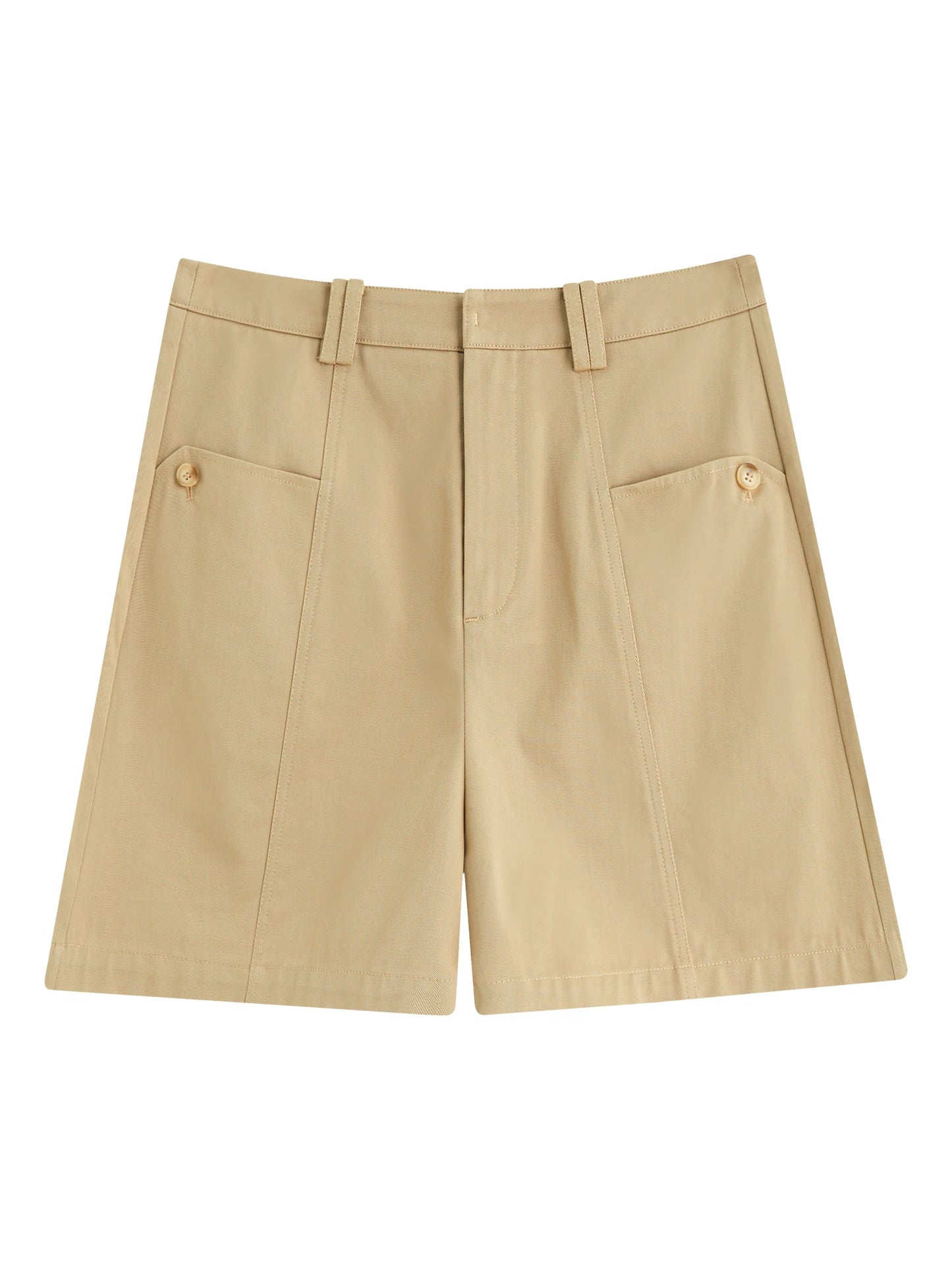 Khaki High Waist Cotton Shorts