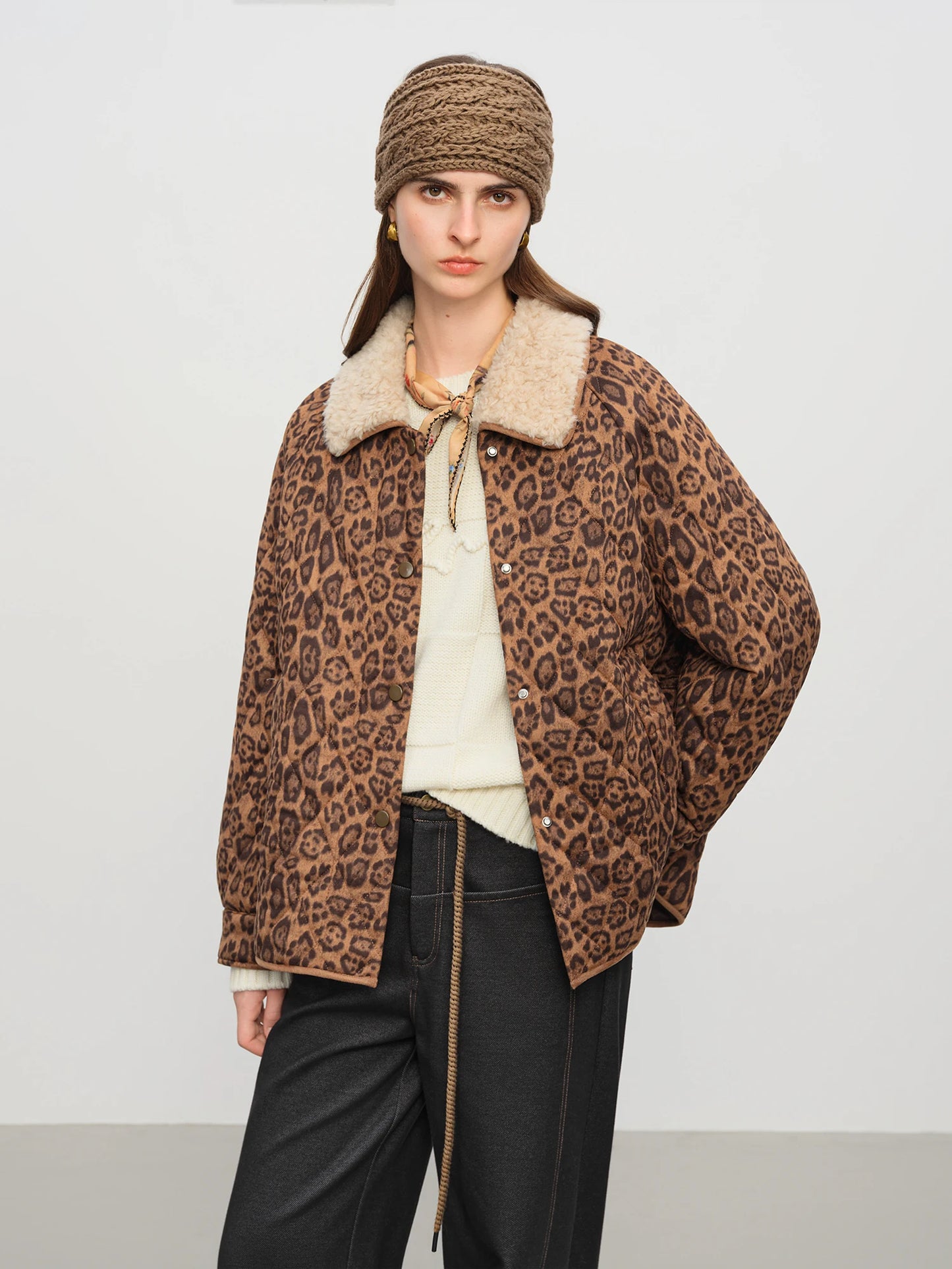 Brown Leopard Sherpa Collar Jacket