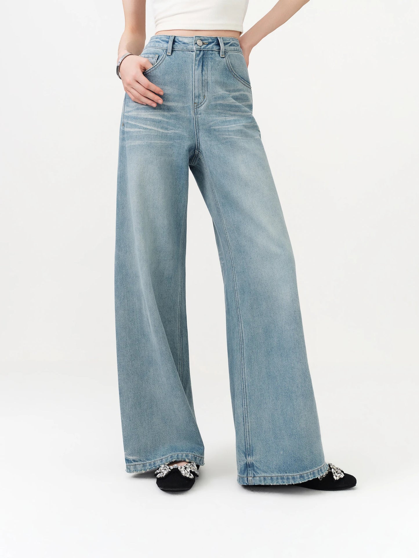 Medium Wash Floor Length Jeans