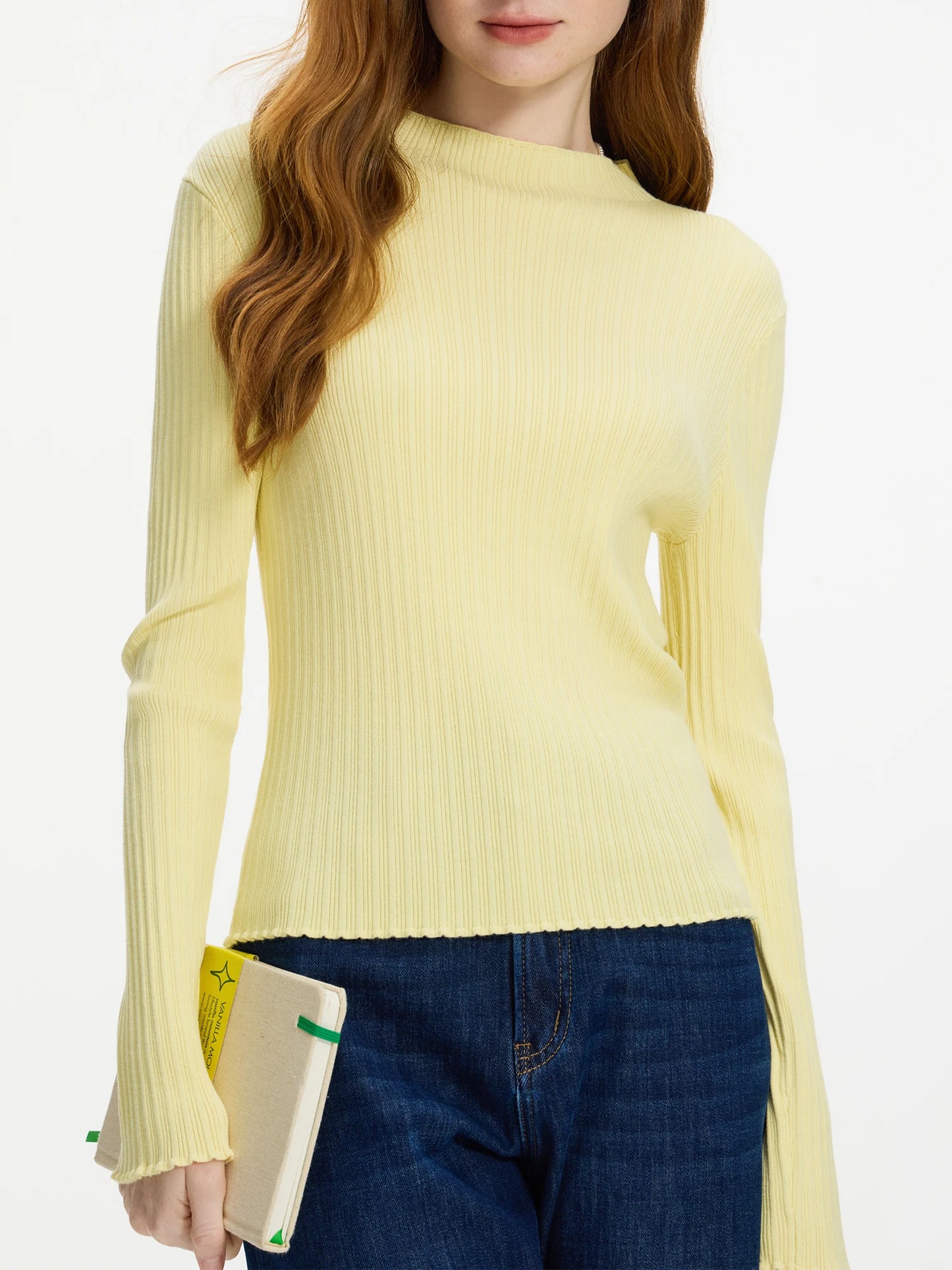 Black Ribbed Mock Neck Knit Top