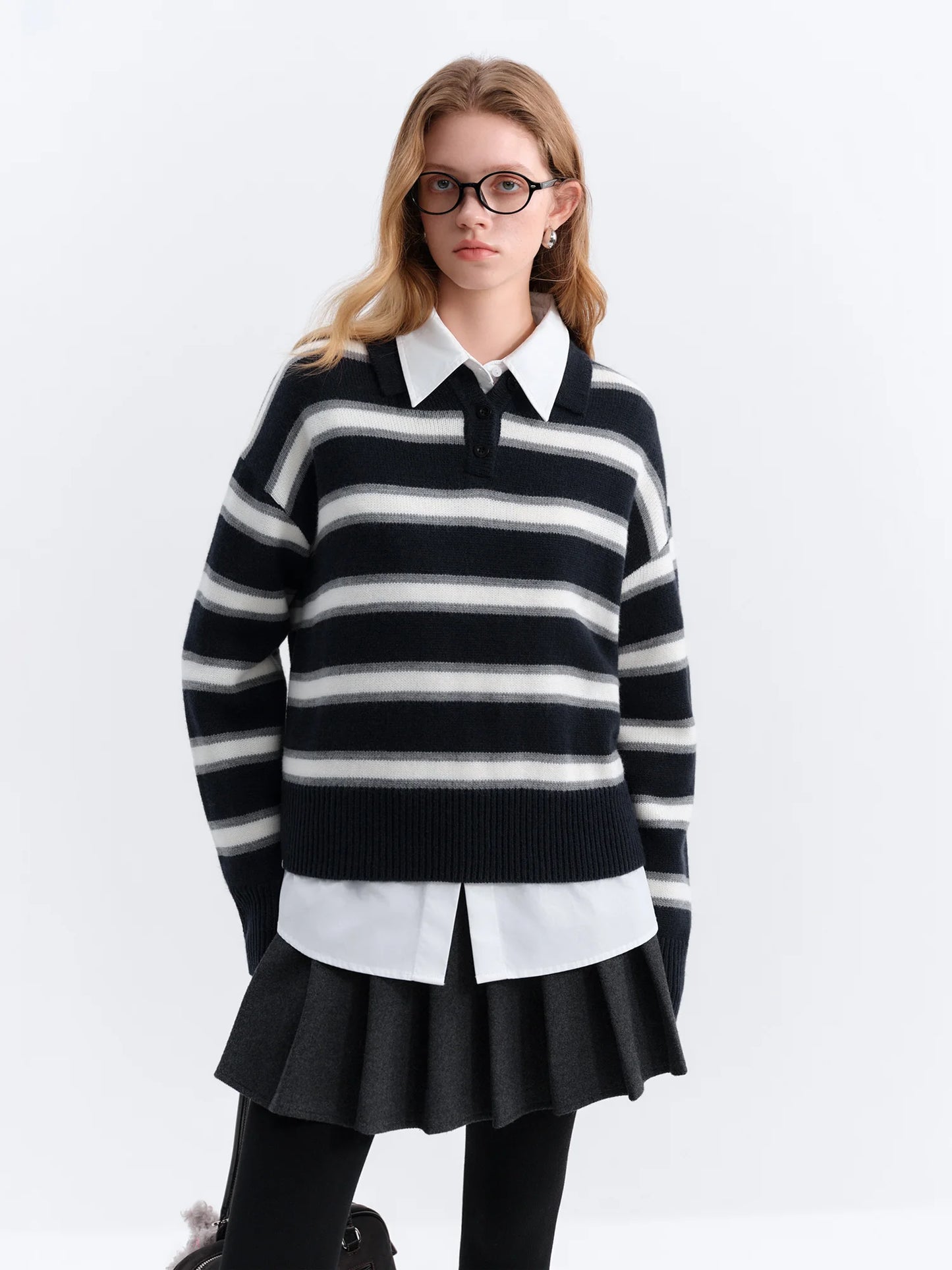 Brown Striped Layered Polo Sweater