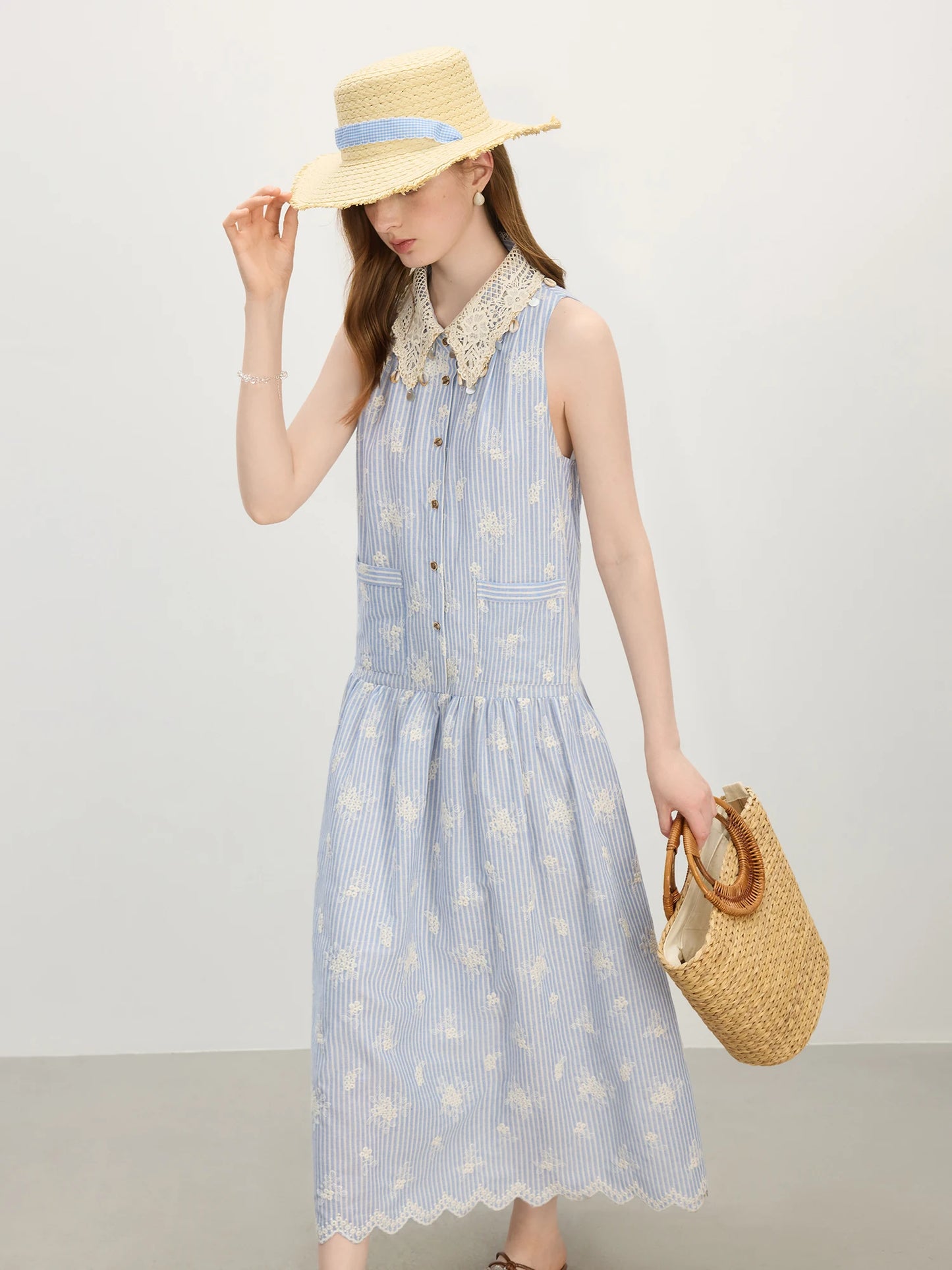 Pale Blue Floral Tiered Maxi Dress