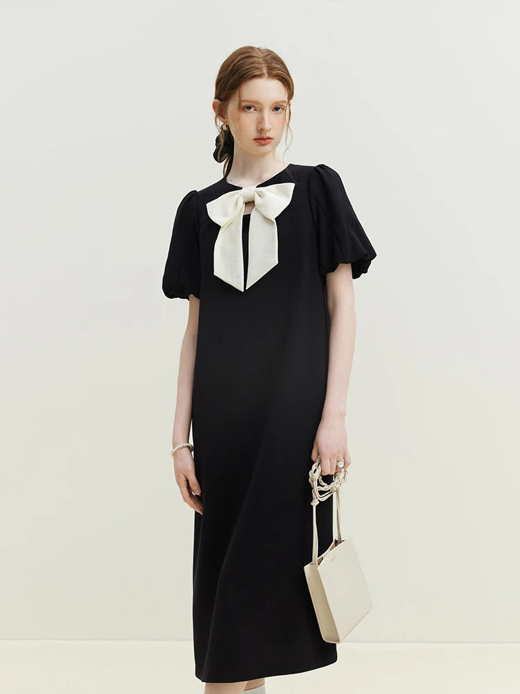 Black Bow Collar Midi Dress